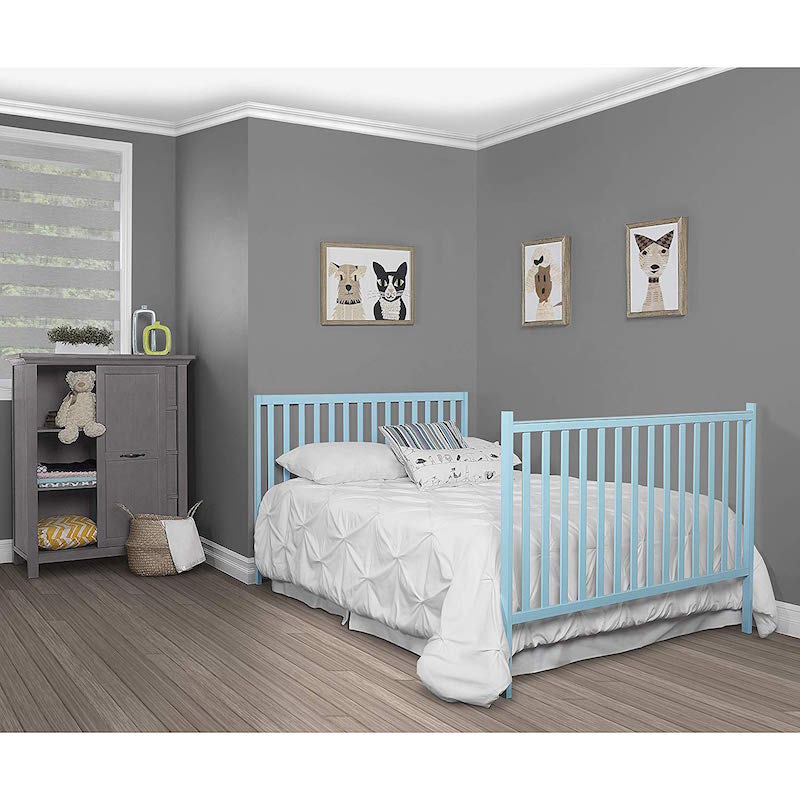 Wooden Finish Convertible Baby Crib - Aqua Sky